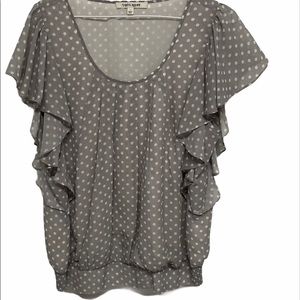 Women’s Gray and White Polkadot SS Top-L